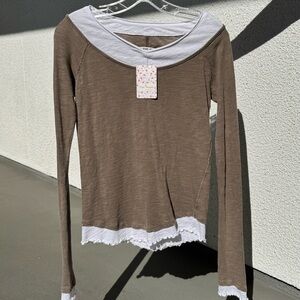 WE THE FREE mocha and white‎ long sleeve shirt